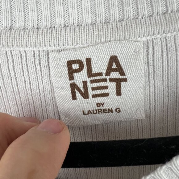 PLANET by Lauren G Asymmetrical Hemline Colorblock Sweater Black White Lagenlook - Picture 3 of 6